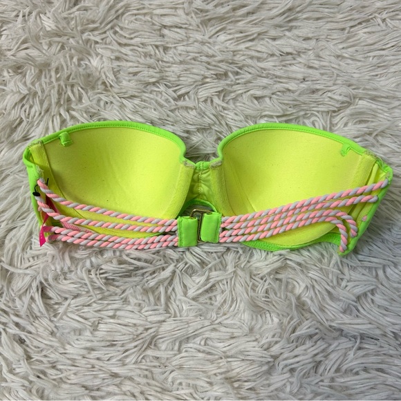 ◾️Victoria Secret Strapless Ruched Neon Bikini Top Flirt Rope Tie Back Straps - Picture 3 of 6